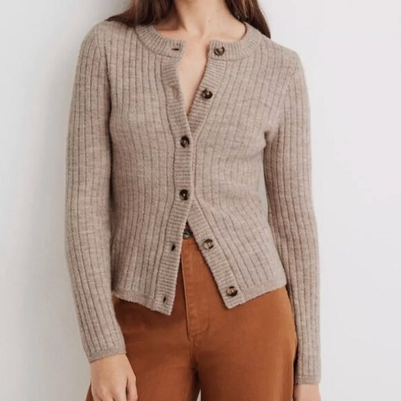 Madewell Sweaters - Madewell Merritt Shrunken Cardigan Sweater Women's Small Brown Wool Blend Ribbed